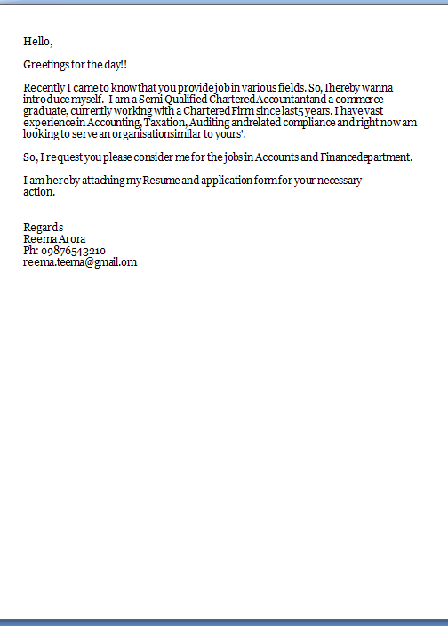 Email note with cover letter and resume attached